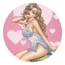 Sexy Brunette Lingerie Pin-up Girl by Al Rio Round Sticker