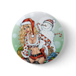 Sexy Christmas Pin-up Girl with Snowman by Al Rio buttons