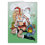 Sexy Christmas Pin-up Girl with Snowman by Al Rio cards