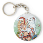 Sexy Christmas Pin-up Girl with Snowman by Al Rio keychains