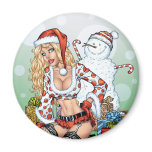 Sexy Christmas Pin-up Girl with Snowman by Al Rio magnets