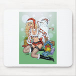 Sexy Christmas Pin-up Girl with Snowman by Al Rio mousepads