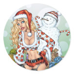 Sexy Christmas Pin-up Girl with Snowman by Al Rio stickers