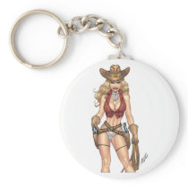 Sexy Cowgirl Country Girl with Guns by Al Rio Keychain