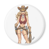 Sexy Cowgirl Country Girl with Guns by Al Rio Refrigerator Magnet
