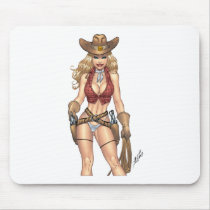 Sexy Cowgirl Country Girl with Guns by Al Rio Mousepads