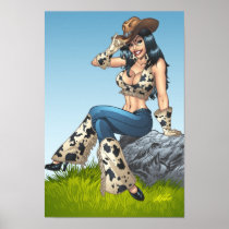 Sexy Cowgirl with Cowboy Hat by Al Rio Posters