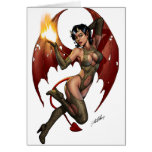 Sexy Devil Girl Pinup with Fire by Al Rio Greeting Card