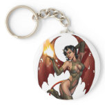Sexy Devil Girl Pinup with Fire by Al Rio keychains