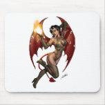 Sexy Devil Girl Pinup with Fire by Al Rio mousepads