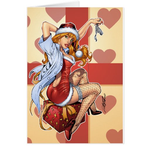 Sexy Ms Claus Santa's Wife Red Head by Al Rio Cards