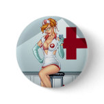 Sexy Nurse Pin-up Art Red Head by Al Rio buttons