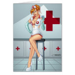 Sexy Nurse Pin-up Art Red Head by Al Rio Greeting Cards