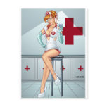 Sexy Nurse Pin-up Art Red Head by Al Rio postcards