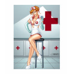 Sexy Nurse Pin-up Art Red Head by Al Rio t-shirts