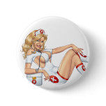 Sexy Nurse Pin-up pulling at Stockings by Al Rio buttons