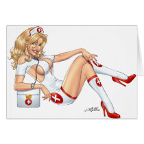 Sexy Nurse Pin-up pulling at Stockings by Al Rio