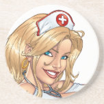 Sexy Nurse Pin-up pulling at Stockings by Al Rio coasters