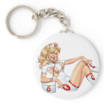 Sexy Nurse Pin-up pulling at Stockings by Al Rio keychains