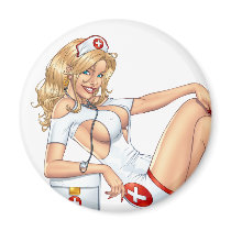 Sexy Nurse Pin-up pulling at Stockings by Al Rio