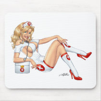 Sexy Nurse Pin-up pulling at Stockings by Al Rio
