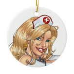 Sexy Nurse Pin-up pulling at Stockings by Al Rio ornaments