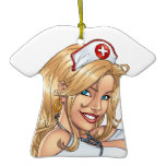 Sexy Nurse Pin-up pulling at Stockings by Al Rio ornaments