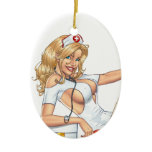 Sexy Nurse Pin-up pulling at Stockings by Al Rio ornaments