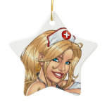 Sexy Nurse Pin-up pulling at Stockings by Al Rio ornaments