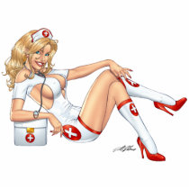 Sexy Nurse Pin-up pulling at Stockings by Al Rio