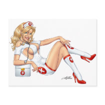 Sexy Nurse Pin-up pulling at Stockings by Al Rio Postcards