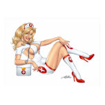 Sexy Nurse Pin-up pulling at Stockings by Al Rio posters