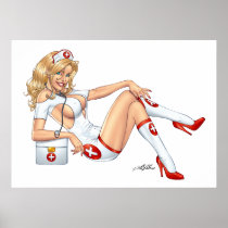 Sexy Nurse Pin-up pulling at Stockings by Al Rio