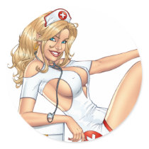 Sexy Nurse Pin-up pulling at Stockings by Al Rio