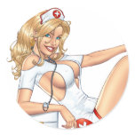 Sexy Nurse Pin-up pulling at Stockings by Al Rio stickers