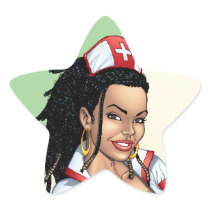 Sexy Nurse with Dreadlocks Giving You A Shot Star Sticker