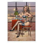 Sexy Pinup Girl with Brush in Paris by Al Rio cards