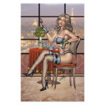 Sexy Pinup Girl with Brush in Paris by Al Rio stationery