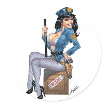 Sexy Police or Security Woman by Al Rio Round Stickers