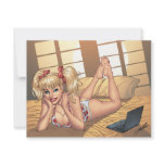 Sexy Ponytail Blonde on Bed with Computer by Al Ri invitations