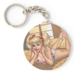 Sexy Ponytail Blonde on Bed with Computer by Al Ri keychains