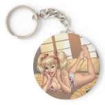 Sexy Ponytail Blonde on Bed with Computer by Al Ri keychains