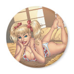 Sexy Ponytail Blonde on Bed with Computer by Al Ri magnets