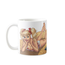 Sexy Ponytail Blonde on Bed with Computer by Al Ri Mug