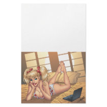 Sexy Ponytail Blonde on Bed with Computer by Al Ri