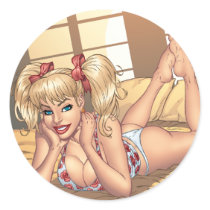 Sexy Ponytail Blonde on Bed with Computer by Al Ri