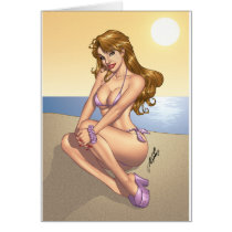 Sexy Purple Bikini Pinup Girl by Al Rio Cards