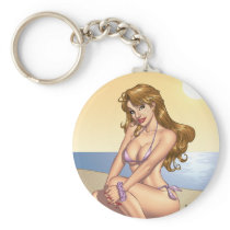Sexy Purple Bikini Pinup Girl by Al Rio Keychains