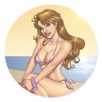 Sexy Purple Bikini Pinup Girl by Al Rio Round Stickers