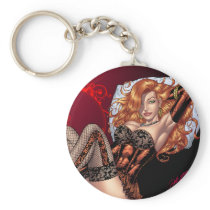 Sexy Red Head in Lingerie customizables by Al Rio Key Chain